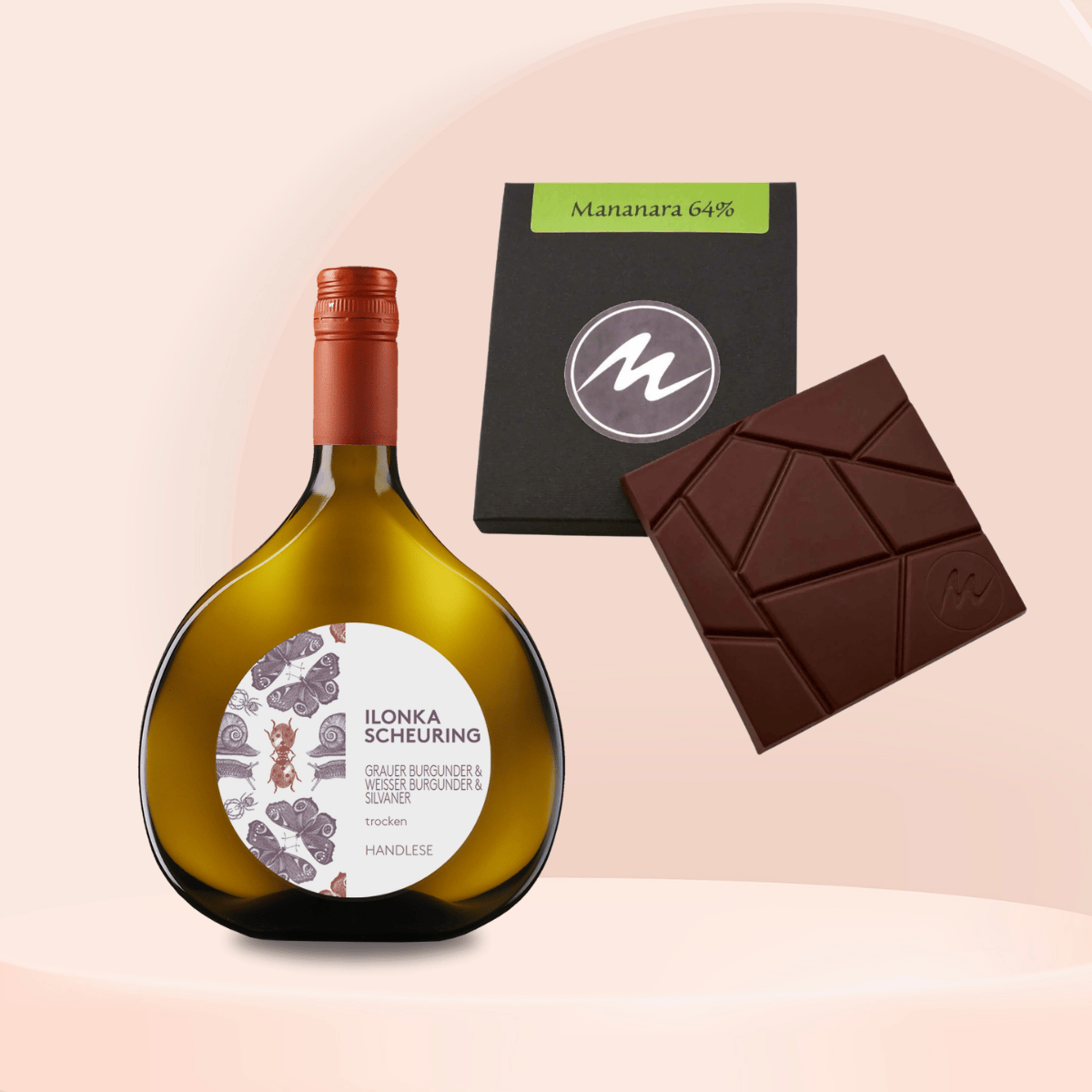 Weingeschenk "Wein & Schokolade" – Weißwein-Cuvée & exotisches Zartbitter