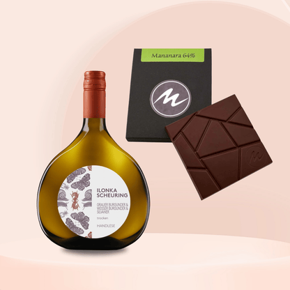 Weingeschenk "Wein & Schokolade" – Weißwein-Cuvée & exotisches Zartbitter