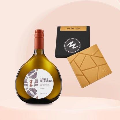 Weingeschenk "Wein & Schokolade" – Scheurebe & Samtgold