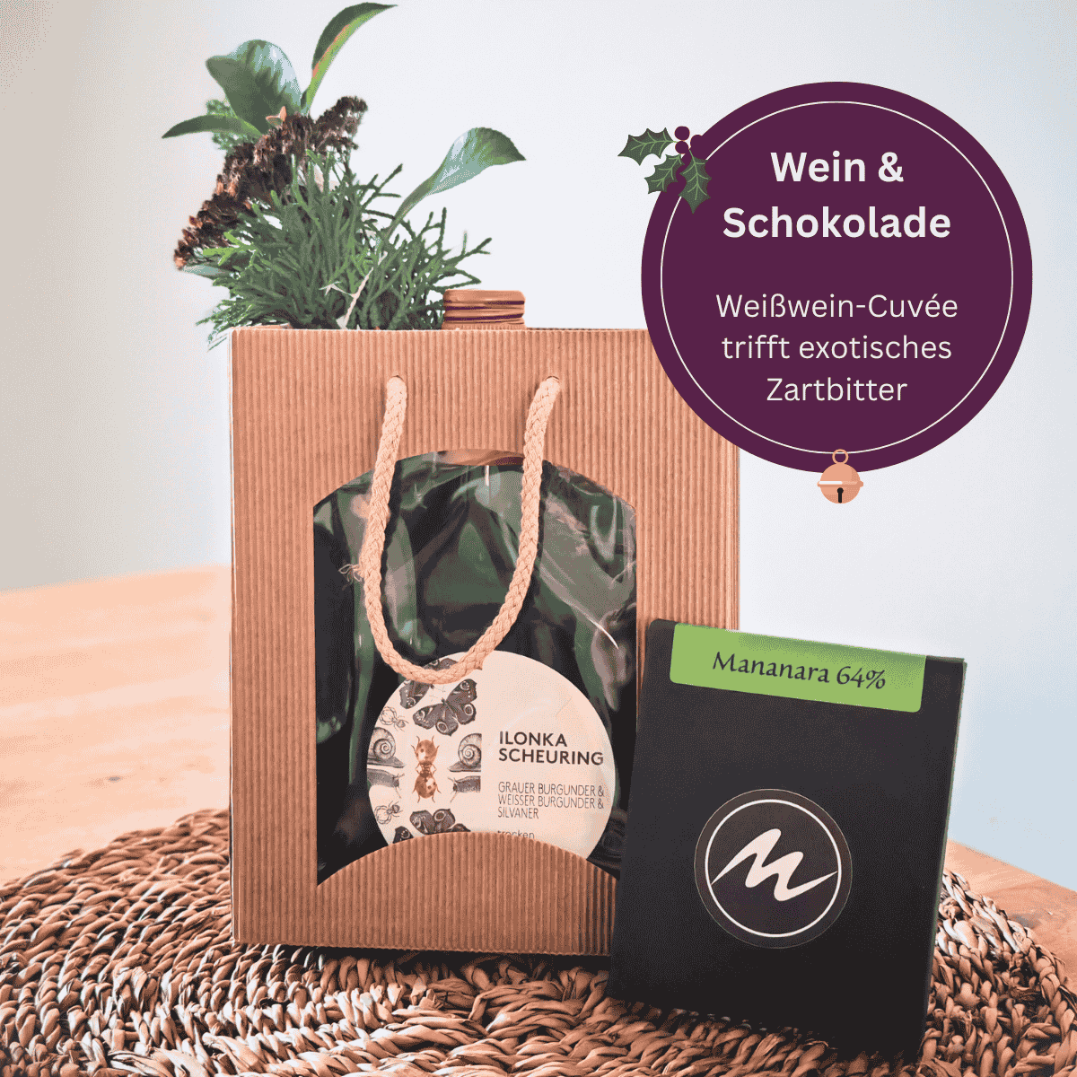 Weingeschenk "Wein & Schokolade" – Weißwein-Cuvée & exotisches Zartbitter