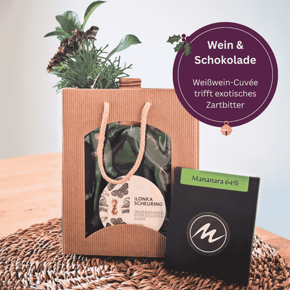 Weingeschenk "Wein & Schokolade" – Weißwein-Cuvée & exotisches Zartbitter