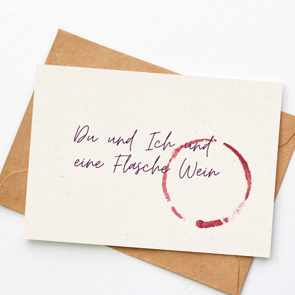 Postkarte: Du und Ich und eine Flasche Wein